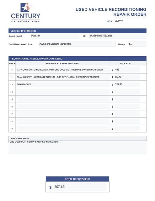 2026 Ford Mustang Dark Horse