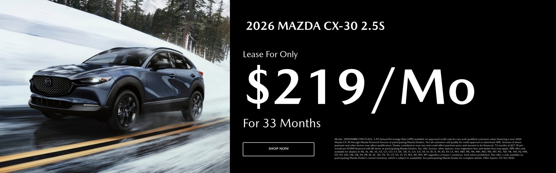 2026 MAZDA CX-30 2.5S Lease For Only $219/mo. For 33 mo. + t