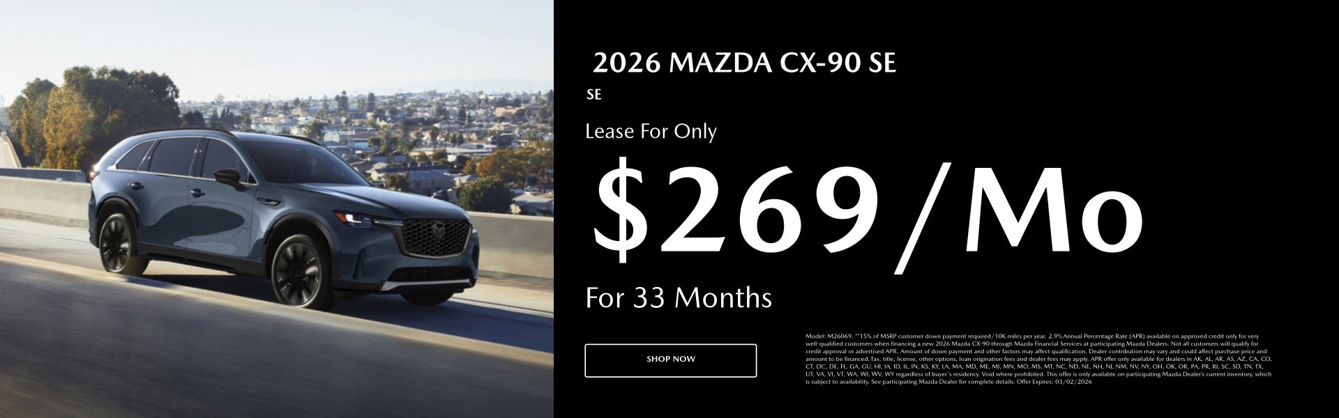 2026 MAZDA CX-90 SE Lease For Only $269/mo. For 33 mo. + tax