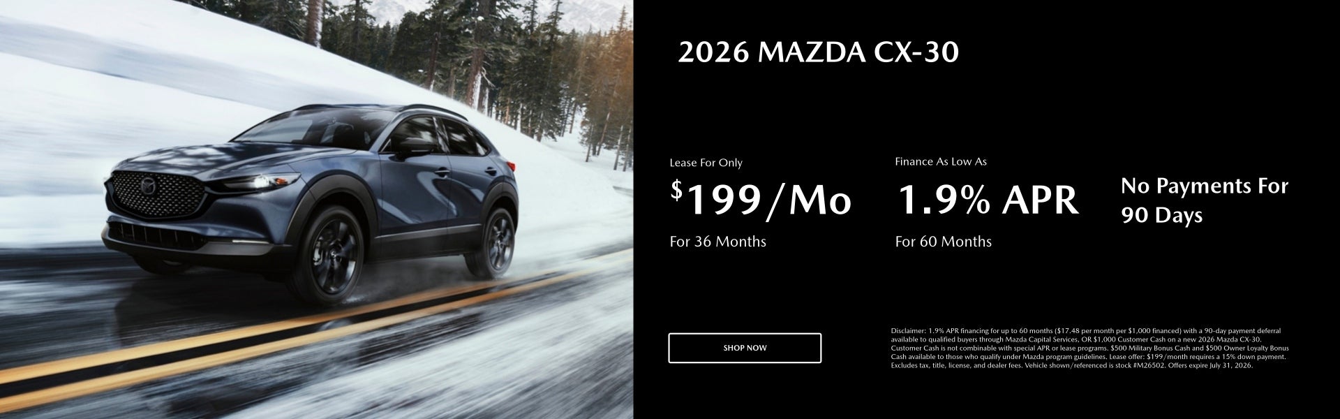 2026 MAZDA CX-30 Lease For Only $199/mo. For 36 mo. + tax Fi
