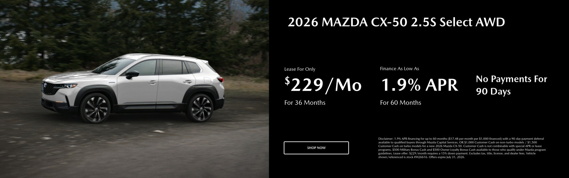 2026 MAZDA CX-50 2.5S Select AWD Lease For Only $229/mo. For