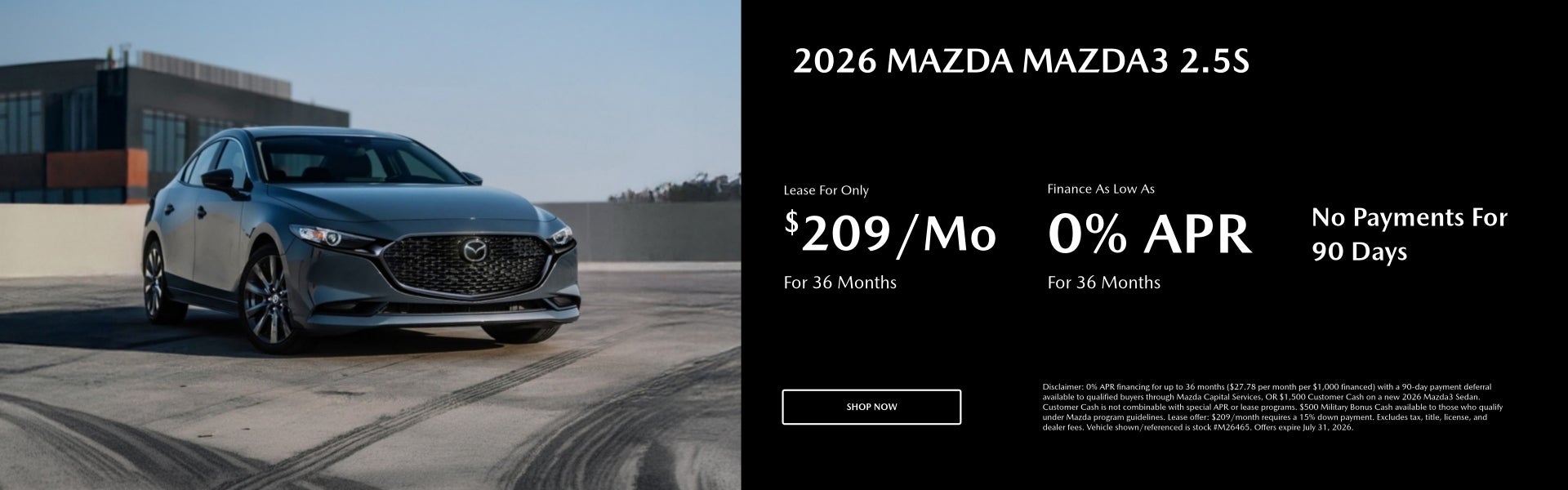 2026 MAZDA MAZDA3 2.5S Lease For Only $209/mo. For 36 mo. + 