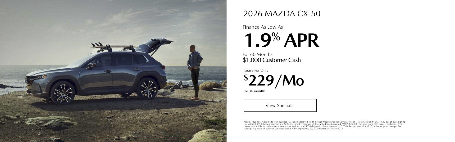 2026 MAZDA CX-50 2.5S Select AWD Lease For Only $229/mo. For