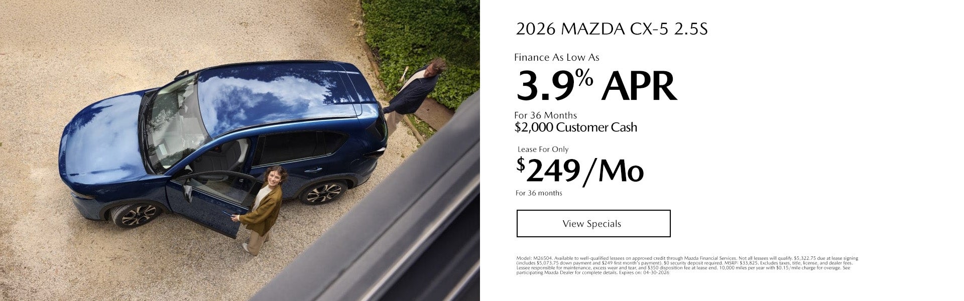 2026 MAZDA CX-5 2.5S Lease For Only $249/mo. For 36 mo. + ta