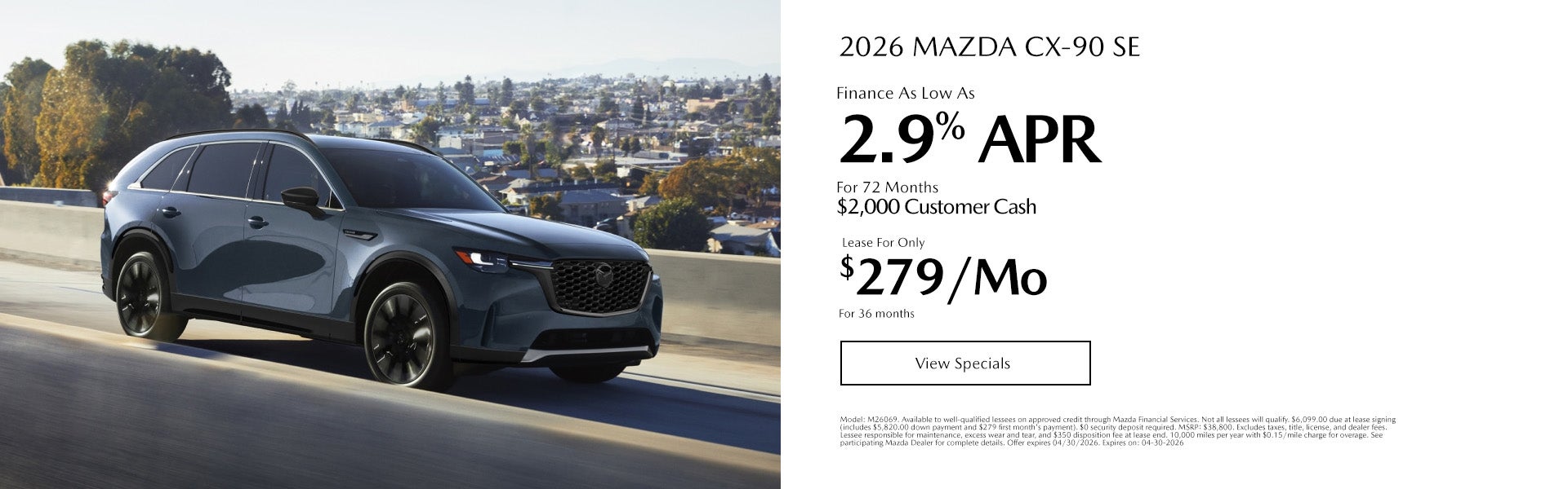 2026 MAZDA CX-90 PHEV Lease For Only $299/mo. For 36 mo. + t