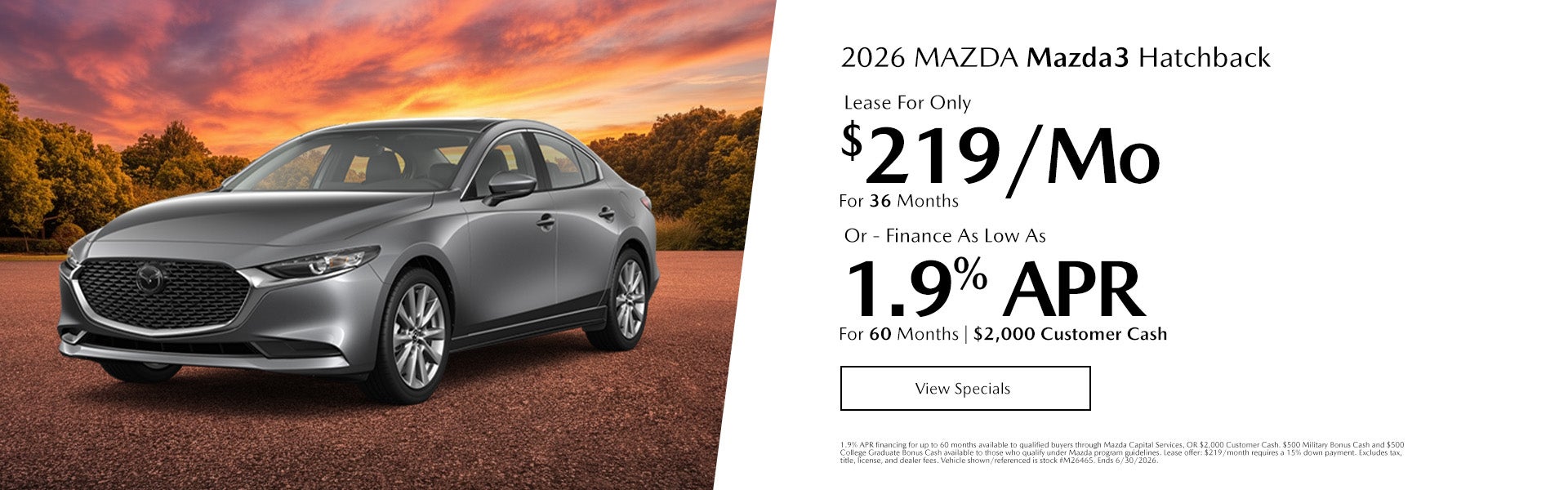 2026 MAZDA MAZDA3 HATCHBACK 2.5S Lease For Only $219/mo. For