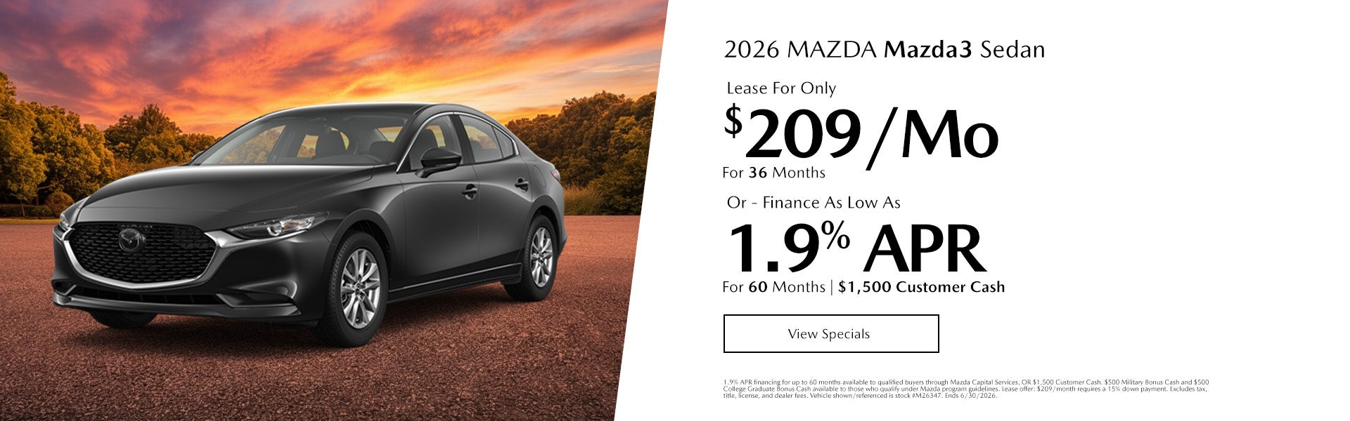 2026 MAZDA MAZDA3 2.5S Lease For Only $209/mo. For 36 mo. + 