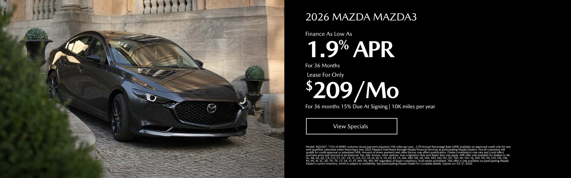 2026 MAZDA MAZDA3 2.5S Lease For Only $209/mo. For 36 mo. + 
