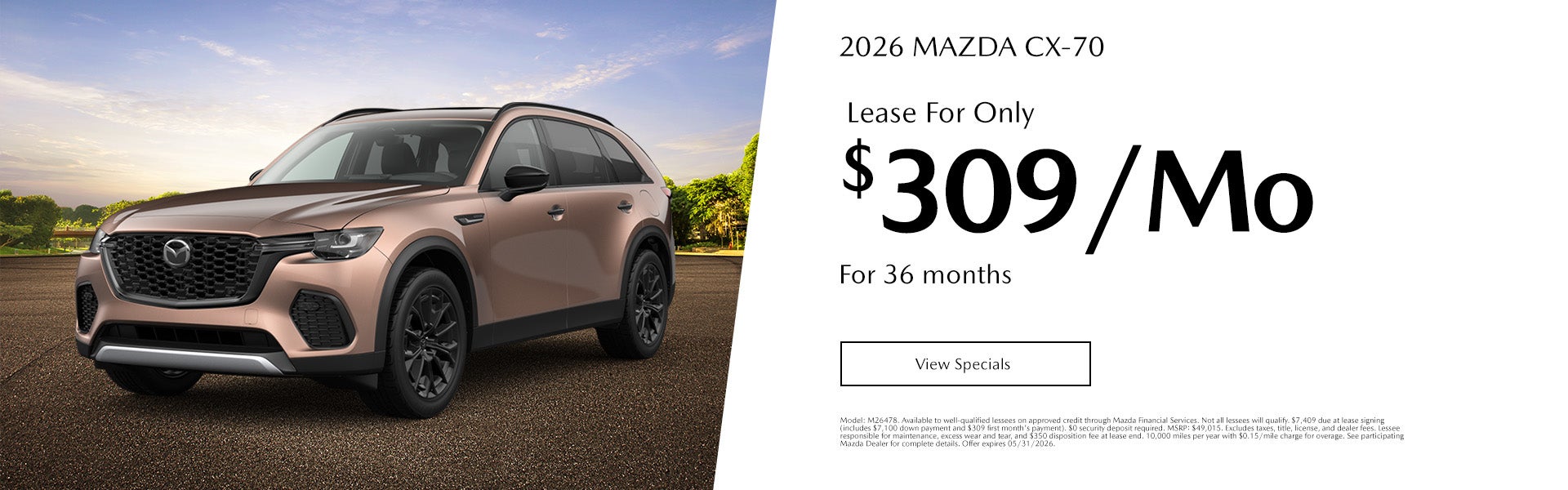2026 MAZDA CX-70 Lease For Only $309/mo. For 36 mo. + tax