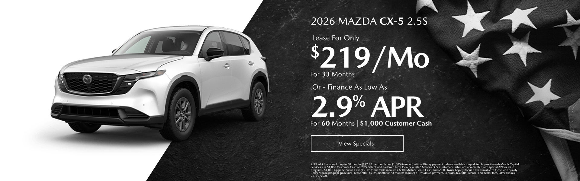 2026 MAZDA CX-5 Lease For Only $219/mo. For 36 mo. + tax Fin