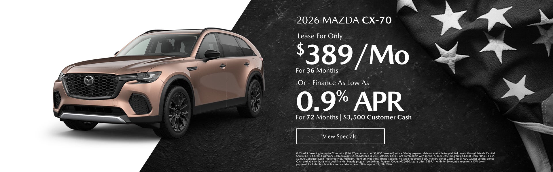 2026 MAZDA CX-70 Lease For Only $389/mo. For 36 mo. + tax Fi
